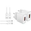 MyGadget 2x Caricatore Rapido & 2x USB C Cavo 1m - Caricabatterie Quick Charge 18W Alimentatore QC 3.0 per Samsung Galaxy S24 S23 - Bianco