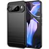 WJXEXRS Cover per Google Pixel 10 Pro XL, Custodia Spazzolata e Fibra di Carbonio Morbido Silicone TPU Slim Fit Case, Antiurto, Antigraffio, Antiscivolo, Protezione Grado Militare Pixel 10 Pro XL-Nero