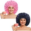 Drokenle Cuffia da doccia extra large per trecce, 2 cuffie da doccia impermeabili da donna, riutilizzabili, di grandi dimensioni, per capelli ricci lunghi e spessi, Locs, dreadlock, permanenti (nero, rosa)
