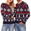 Irdcomps Maglione Natalizio Donna Maglia di Natale Coppia con Stampa Fiocco di Neve di Alce Maglioni di Natale a Maniche Lunga per Natale Autunno Inverno Blu Navy XXL