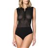 Goldenpoint Donna Body Smanicato Colletto Polo in Tessuto Traforato Cotone e Viscosa con Lavorazione Geometrica