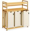 ADEL DREAM AdelDream Cesto per la biancheria 150L 3 scomparti 2 ripiani estraibile e rimovibile in bambù colore Beige 6-15
