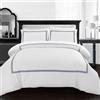 Generic AR Ware - Set copripiumino per letto matrimoniale, 3 pezzi, lussuoso set copripiumino in microfibra con 2 federe, non si stira, qualità alberghiera (bianco/blu navy)