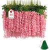 BIRDDIE 48 Pezzi Glicine Artificiale,3.75 Feet Piante Finte da Esterno,Fiori Finti,Fiori di Glicine Artificiale Appeso Ghirlanda per Sfondo,Matrimonio,Giardino e Casa Decorazione Murale (Rosa)