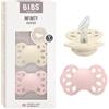 BIBS Infinity Ciuccio anatomico, confezione da 2, senza BPA, forma adatta alla mascella. In silicone, prodotto in Danimarca, taglia 1 (0-6 mesi), avorio/boccioli