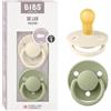 BIBS De Lux Ciuccio confezione da 2 pezzi. Privo di BPA, Tettarella tonda. Lattice di gomma naturale, Misura 1 (0-6 mesi), Ivory/Sage