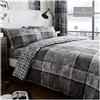 GC GAVENO CAVAILIA Gaveno Cavailia - Set copripiumino con federa per cuscino, reversibile, in policotone, colore grigio denim a quadretti, per letto matrimoniale, in policotone