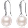 Miaofu Orecchini con perle da donna, orecchini pendenti con perle, orecchini a cerchio in argento Sterling, orecchini a forma di leva, con confezione regalo, in argento Sterling, perla, Argento