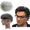 Mprosthesis PU Pelle Toupée Per Uomini Parrucche 25x20 cm Toupée Capelli Umani Sistema di Sostituzione 0,04mm Pelle Spessore Protesi Capelli Patch Unità Impianto (#1B20 80% Nero +20% Bianco)