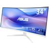 ASUS VU34WCIP-W Eye Care Monitor da 34 Pollici, WQHD (3440x1440), Curvatura 1500R, 100 Hz, Nano-Ion, Purificazione dell'Aria senza Filtro, Tecnologia Eye Care Plus, Altoparlanti Stereo, Bianco