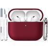 R-fun Custodia per Airpods Pro 3 (2025), custodia protettiva in silicone morbido compatibile con Apple AirPods Pro 3 generazione per donne e uomini con kit di pulizia/portachiavi,Rosso vino