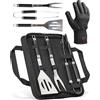 HORUS 23® - Set Accessori Barbecue Professionale con Borsa Porta Attrezzi Barbecue - 4 Accessori BBQ: Pinze, Spatola, Forchettone e Guanto Ignifugo