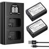 ENEGON Batterie NP-FW50 (2 x 1300 mAh) + caricatore LCD intelligente USB doppio ingresso - Kit ad alta capacità compatibile con Sony Alpha ZV-E10, A6500, A6400, A6300, A6000, A7, A7S, A7S II, A5100