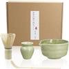 iYInJuan Set Matcha, ciotola in ceramica con beccuccio, regalo per gli amanti del Matcha, set tradizionale generico per la cerimonia del tè Matcha, set con frusta per tè Matcha, 4 pezzi, verde