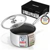 Morleos Casseruola Ø 16 cm, 1,7 l - 1,3 kg - altezza 10 cm - pentola antiaderente a induzione con nido d'ape - rivestimento in ceramica antigraffio - coperchio piatto moderno - 5 strati - piccola