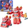 Super Wings Robot trasformabile Jett, altezza 17 cm, 2 in 1 robot trasformabile e veicolo giocattolo, con personaggio alto 5 cm, giocattolo per bambini dai 3 anni in su, maschi e femmine, rosso