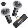 NEEWER KM23Max Microfono Lavalier Wireless, 48KHz/24Bit Portatta 100m Batteria 8 Ore Anti Rumore, Mini Mic USB C Omnidirezionale Compatibile con DJI Insta360 iPhone Android Phone PC (1x RX + 2x TX)