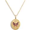 SINGULARU - Collana Medallion Butterfly Pink. Ottone con Placcatura Oro 18Kt. Catena con Pendente a Motivo Farfalla. Lunghezza 45 cm. Gioielli da Donna