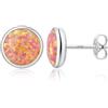 Jiahanzb Orecchini Opale Orecchini a bottone in Argento Sterling 925 Opale Rosso Rosa Fuoco Rotondo Gioielli Ipoallergenici per Donna 6 mm
