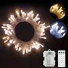 GHJ Luce bianca calda/fredda a batteria a LED su cavo trasparente, telecomando, illuminazione a batteria, per albero di Natale, giardino, matrimonio, festa (200 LED)