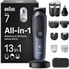 Braun Rifinitore All-in-One Series 7, Rasoio Elettrico Barba e Capelli 13in1, Lama Problade, Rasoio Elettrico Corpo Uomo, Taglia Peli Naso, 120 Min. Autonomia, Pettini Aree Sensibili, Wet&Dry, Aio7565