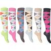 Cozy Flair Calzini alti al ginocchio da donna, 6 paia, design Argyle Horses | Multicolore ricco di cotone | Calzini per stivali da equitazione | Adatto per UK 4-7, EU 35-39 | Eleganti e comodi da