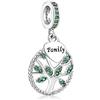 FGT Ciondoli per albero genealogico della vita, compatibili con braccialetti Pandora, collane, ciondoli con zirconia cubica verde, mamma, nonna, moglie, Zirconia cubica, Nessuna pietra preziosa