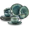 vancasso Serie Starry, Set da Caffè Servizi da Caffè 12 Pezzi con 4 Piatti da Dessert, 4 Tazza da Caffè, 4 Piattini per 4 Persone, 270 ML Servizio di Tazze da Caffè in Gres, Colore Vintage Verde