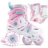 Cariboo Pattini per Bambini - Regolabili - Per Principianti - Set con Protezioni per Ginocchia, Gomiti e Polsi - Ballerina Rosa-Viola XS