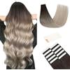 TESS Extension Adesive Capelli Veri Biadesivo Extension Biadesive 10 Fasce 20g (30cm, #1BGT4 Nero Naturale ombre Biondo)