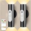Amagle 2 Pezzi Applique da Parete Interno con Sensore di Movimento Telecomando, Lampada Luce Notturna Camera da Letto Lettura a Batteria Ricaricabile, Luci Emergenza Faretto LED da Parete Interno Senza Filo