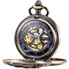 TREEWETO Mens Mechanical Pocket Watch Dream Dragon Skeleton Half Hunter Double Open Silver/Bronze/Black Case for Man