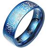 HIJONES Uomo Acciaio Inossidabile Religious Anello con Bianco Words in Arabo Inglese Blu Taglia 14