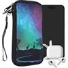 kwmobile Custodia in neoprene con zip per smartphone XL - 6,7/6,8 - Astuccio portacellulare a sacchetto con cerniera - Borsa verticale - Night Safari nero/blu scuro/fucsia