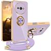 XCYYOO Cover per Xiaomi Redmi A3 4G con Cordino, Custodia Redmi A3 4G con Tracolla, Case Antiurto 360°Metallo Ring Kickstand Litetettiva Auto,Cover per Xiaomi A3 4G con cord - Viola