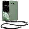 kwmobile Custodia Compatibile con Google Pixel 9a Cover - Back Case in Silicone TPU - Protezione Smartphone con Cordino - verde grigio