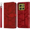 Rostsant Custodia per Motorola Moto G86 2025 Cover a Slot per Carte Portafoglio in Pelle PU Custodia a Libro Albero in Rilievo Cover Telefono per Motorola Moto G86 2025 Rosso