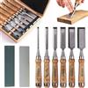 Hawerk Set Scalpelli per Legno con Pietre - 6 Sgorbie per Legno e 2 Pietre Affila Scalpelli - Kit Scalpello Attrezzi Lavorazioni Legni - Misure Scalpello 6 13 19 25 32 38 mm