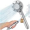 Woukksy Soffione Doccia,Testa doccia economizzatrice d'acqua ad alta pressione, 4.6 litri/minuto, doccia a mano con 5 modalità, interruzione dell'acqua a un tocco - ABS - doccia piovosa, Chrom
