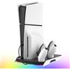 NITHO Supporto PS5 con Ventola di Raffreddamento e Doppia PS5/Edge Controller Charger, Base Verticale Multifunzione Compatibile con PS5/Pro/Slim, con Hub USB e Luci RGB - Accessori PS5