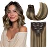 GOO GOO Extension Capelli Veri Clip, 20cm 50g 7pezzi, Remy Umani Naturali Extension Capelli Clip, 4/27/4 Balayage Marrone Cioccolato a Biondo Caramello