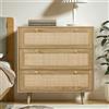 Yvsevnr Rattan Cassettiera Camera da Letto, Comò Camera da Letto Moderno con 3 Cassetti, Gamba in Legno Massello, per Ingresso, Soggiorno, Cameretta e Corridoio 80 x 40 x 91.4 cm