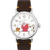 Timex Peanuts TW2W44300, Orologio da uomo da 40 mm, cinturino in pelle marrone con quadrante bianco e cassa argentata