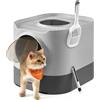 Feandrea Lettiera per Gatti Chiusa, Toilette per Gatti XXL, con Coperchio | Vassoio Estraibile, Paletta, Spazzola, Meno Tracce, Antiperdita, Grigio Tortora e Grigio Ardesia, Collezione BOXAL PPT002B01