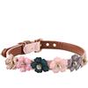 Dioche Collana per animali domestici con decorazione floreale, collare per cuccioli di cane gatto in pelle sintetica regolabile per gatti, cani di piccola e media taglia(1.3 * 42cm-Rosa)