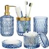 YIK TUNG Set di accessori da bagno, 5 pezzi, set di decorazioni da bagno in vetro, include dispenser di sapone, portasapone, portaspazzolino, bicchiere e barattolo, regalo vintage (blu)