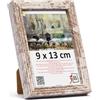 3-B MEGA - Cornice portafoto in legno, colore bianco vintage (Rustical con venature del legno visibili), 9 x 13 cm, con vetro acrilico