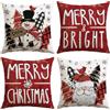 Artscope 4 Pezzi Federe Cuscini di Natale Cuscino Decorativo in Lino Natalizi per la Decorazione Domestica Soggiorno Camera da Letto Divano 40x40cm (Rosso - Popolo Neve e Babbo Natale)