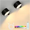 Yeelan Lampada da parete a LED per interni, 2 pezzi, lampada da parete con batteria, 16 colori RGB, 10 dimmerabili, 3 temperature di colore, touch e telecomando, girevole a 360°, senza fili, per