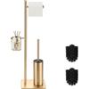DAZI Set di Scopino bagno WC con porta carta igienica e cestino porta oggetti,Scopino WC in accio Inox Autoportante, porta carta igienica da terra 3 in 1 Stile minimalista salvaspazio (oro chiaro)